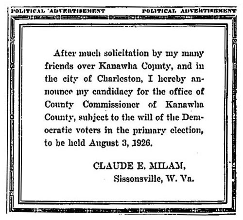 Claude Milam Ad for County Comissioner